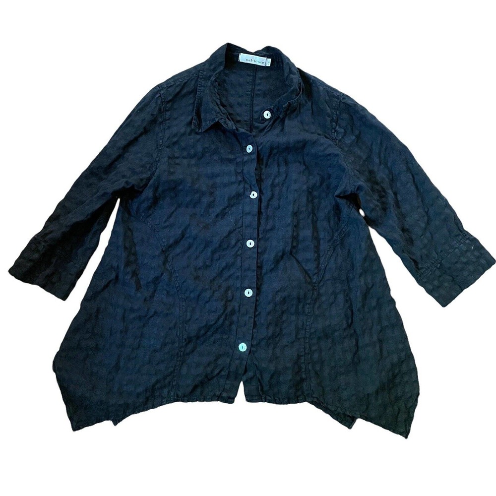Cut Loose Linen Blend Handkerchief Hem Button Front Top